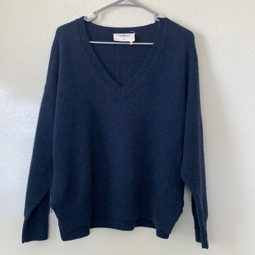 Ba&sh. Size 3. Navy blue sweatshirt. Zipper on sides.
